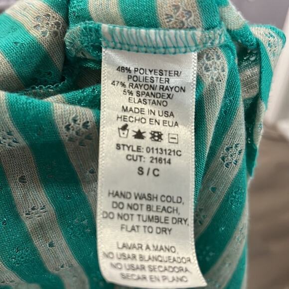 Chris & Carol Green and White Striped Long Sleeve Open Duster Size Small - Picture 8 of 9